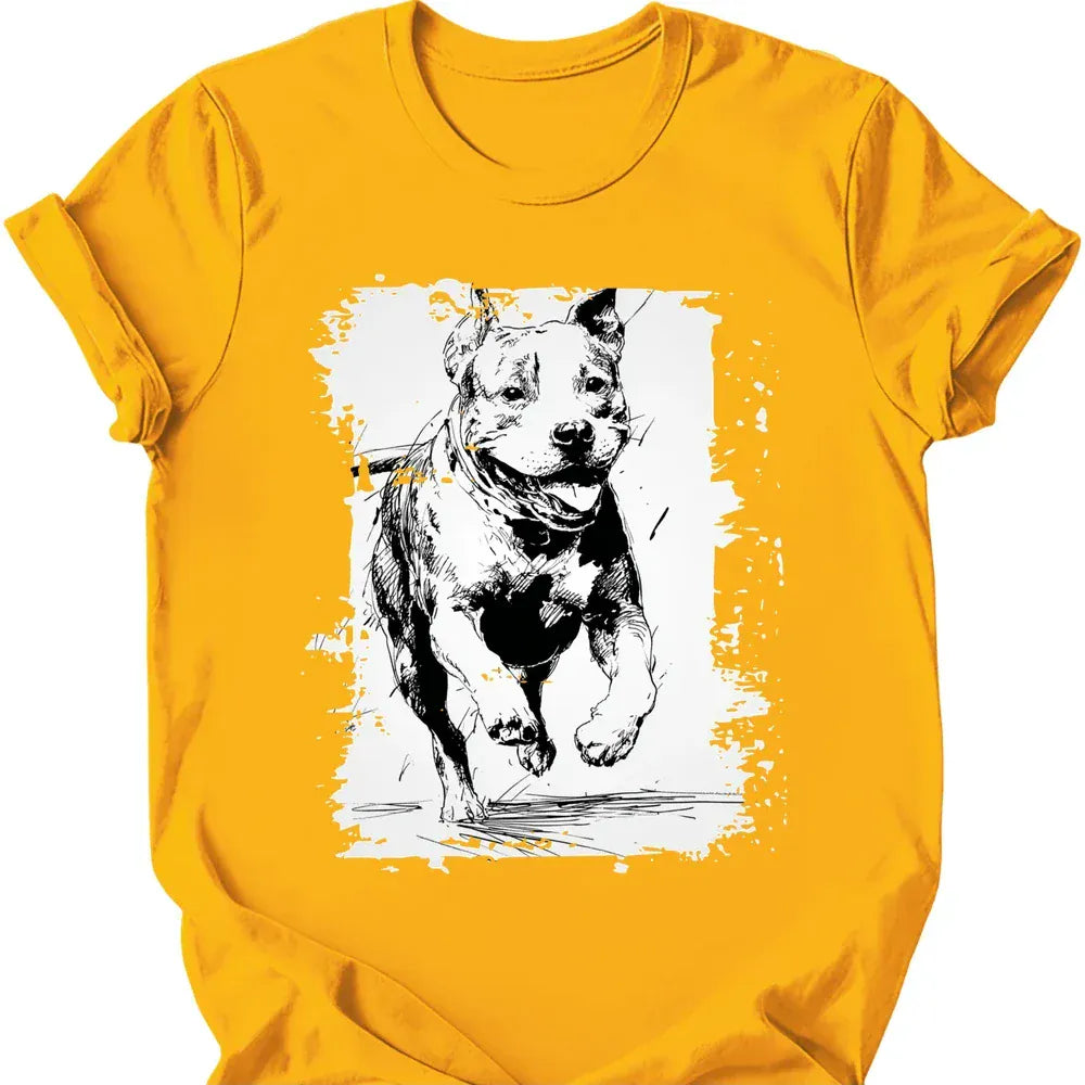 Pitbull running dog tee gold