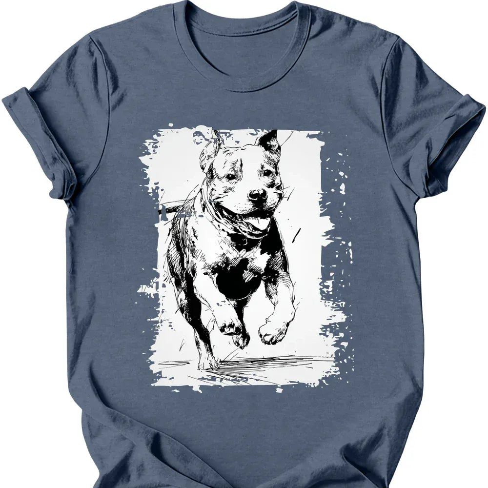 Pitbull running dog tee heather indigo