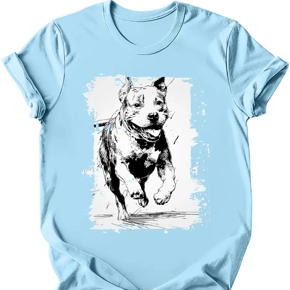 Pitbull running dog tee light blue