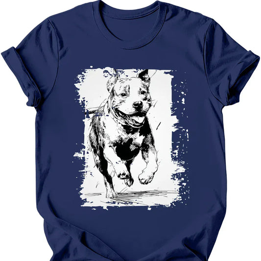 Pitbull running dog tee navy