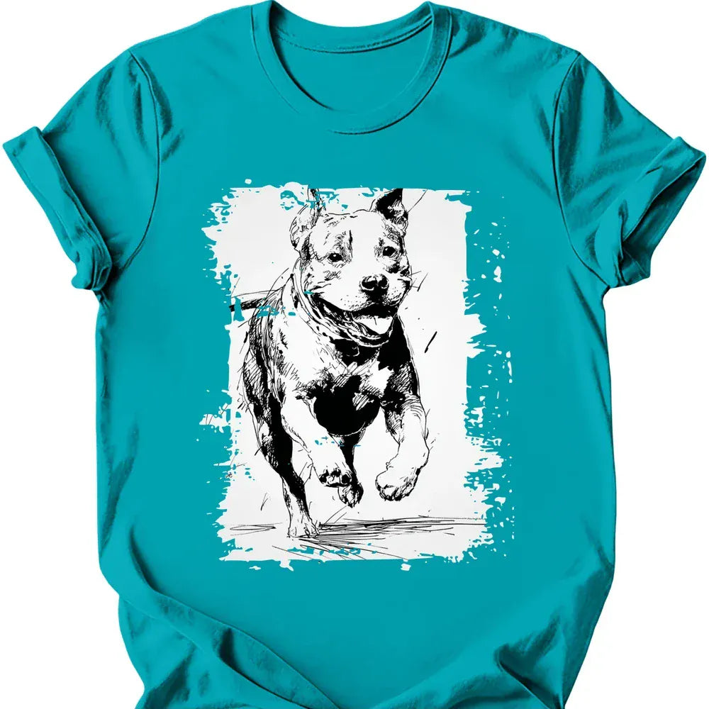 Pitbull running dog tee tropical blue