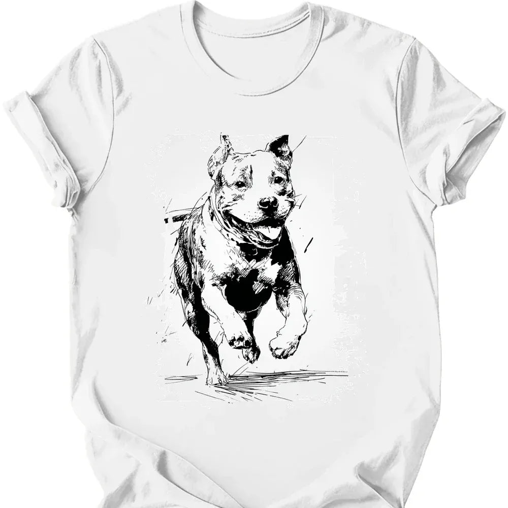 Pitbull running dog tee white