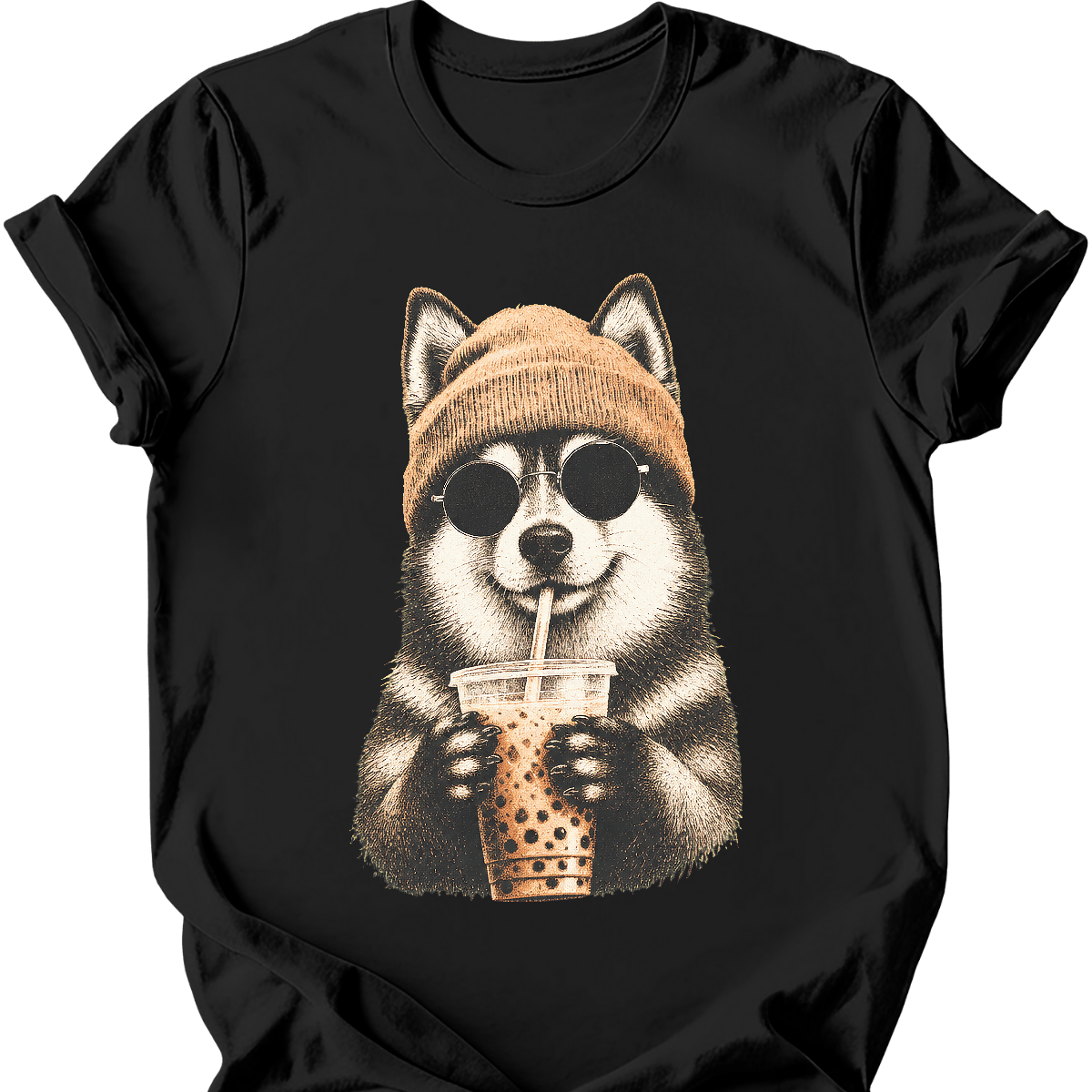 pomsky hipster dog tee black