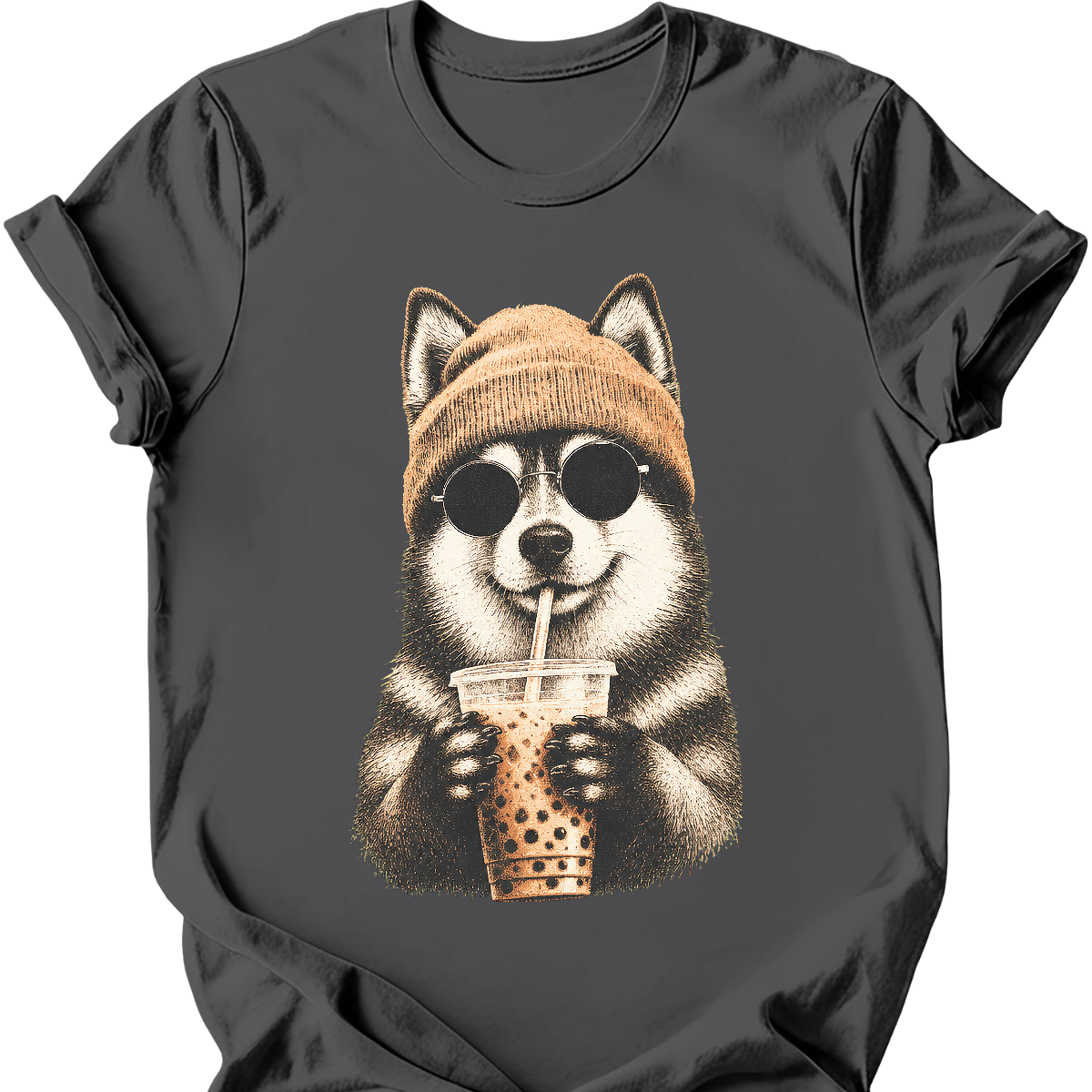 pomsky hipster dog tee charcoal