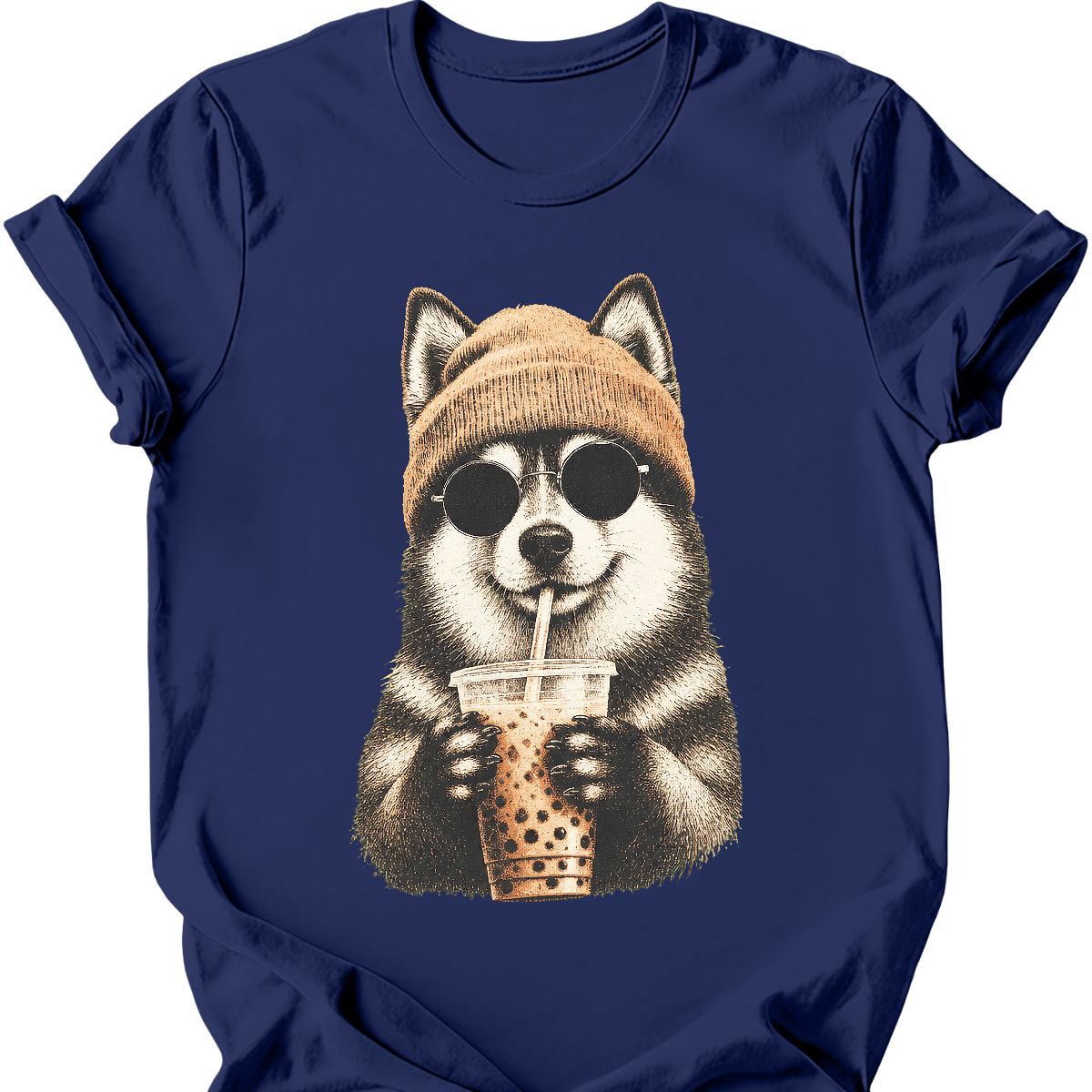 pomsky hipster dog tee navy