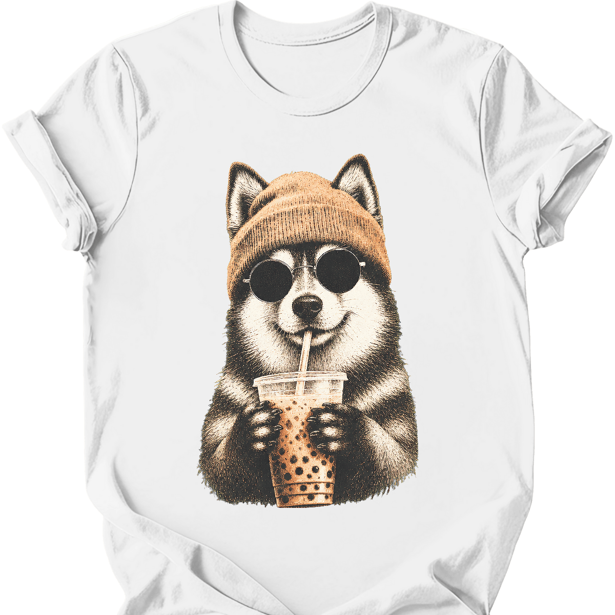 pomsky hipster dog tee white