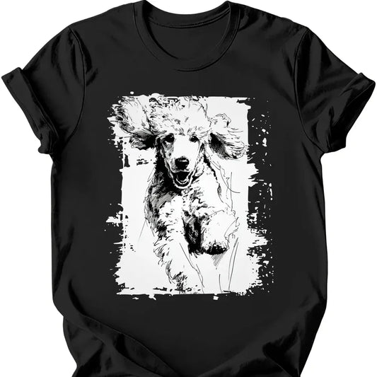 Poodle running dog tee black