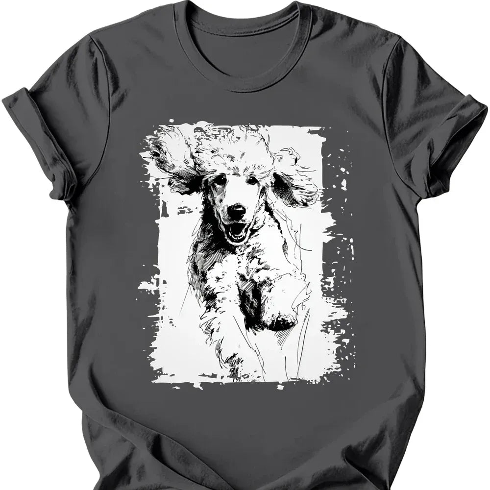 Poodle running dog tee charcoal
