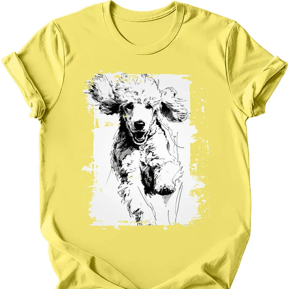 Poodle running dog tee cornsilk