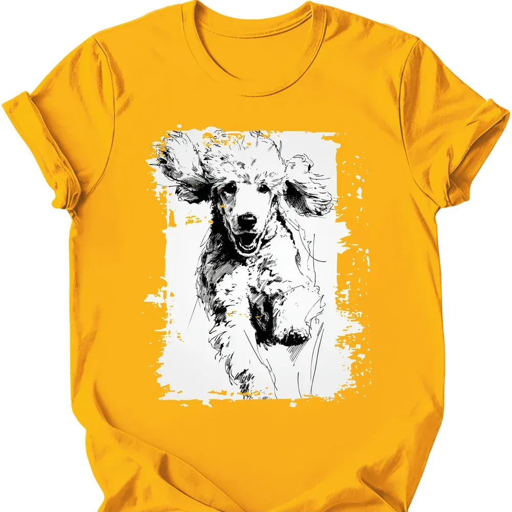 Poodle running dog tee gold