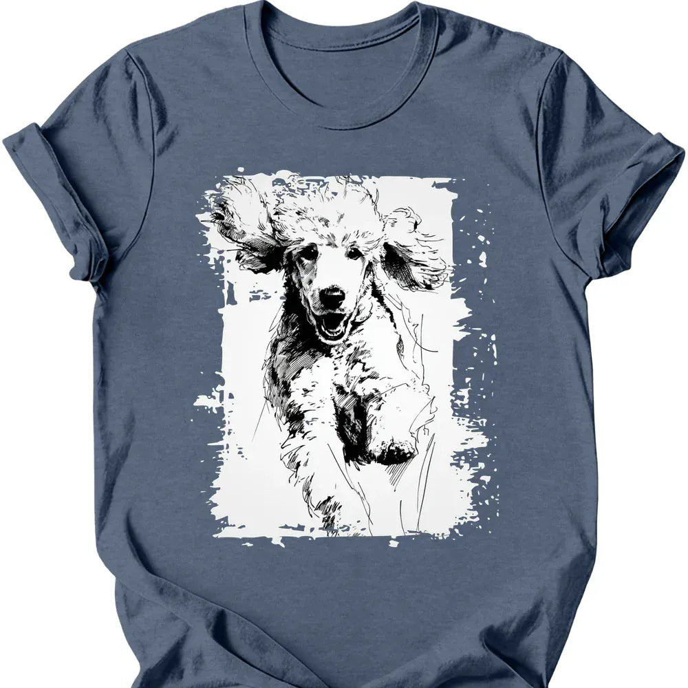 Poodle running dog tee heather indigo