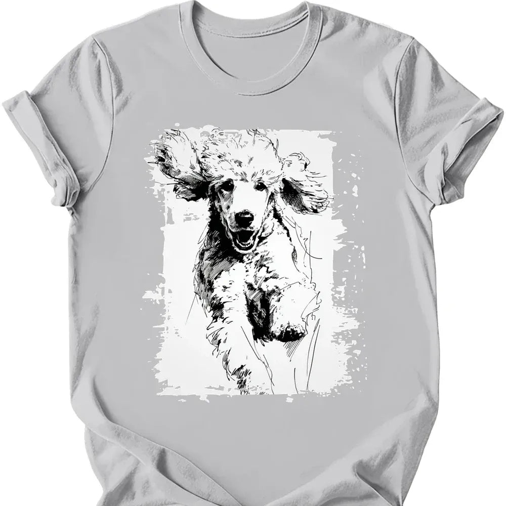 Poodle running dog tee ice grey
