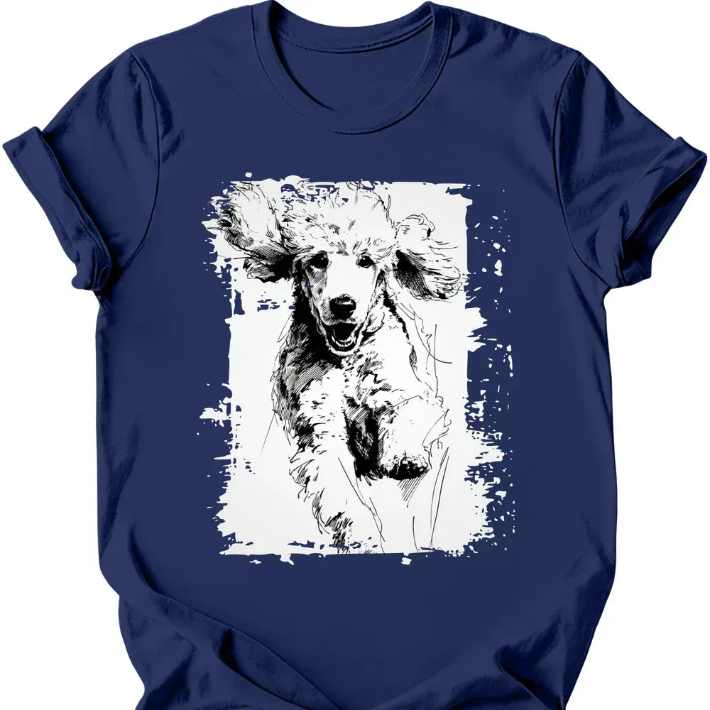Poodle running dog tee navy