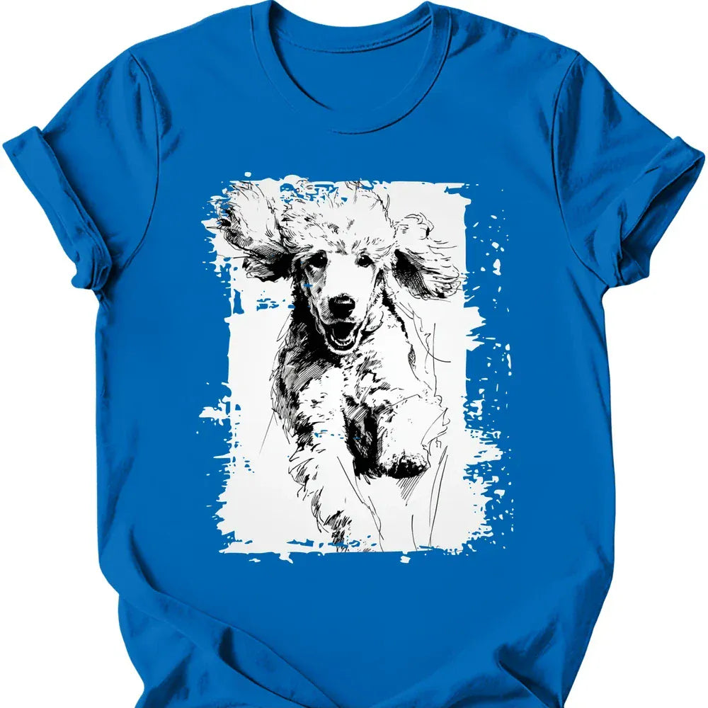 Poodle running dog tee royal
