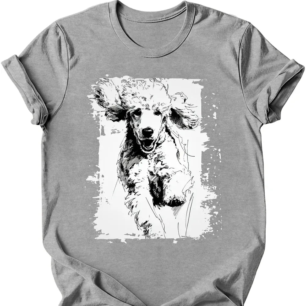 Poodle running dog tee sport grey