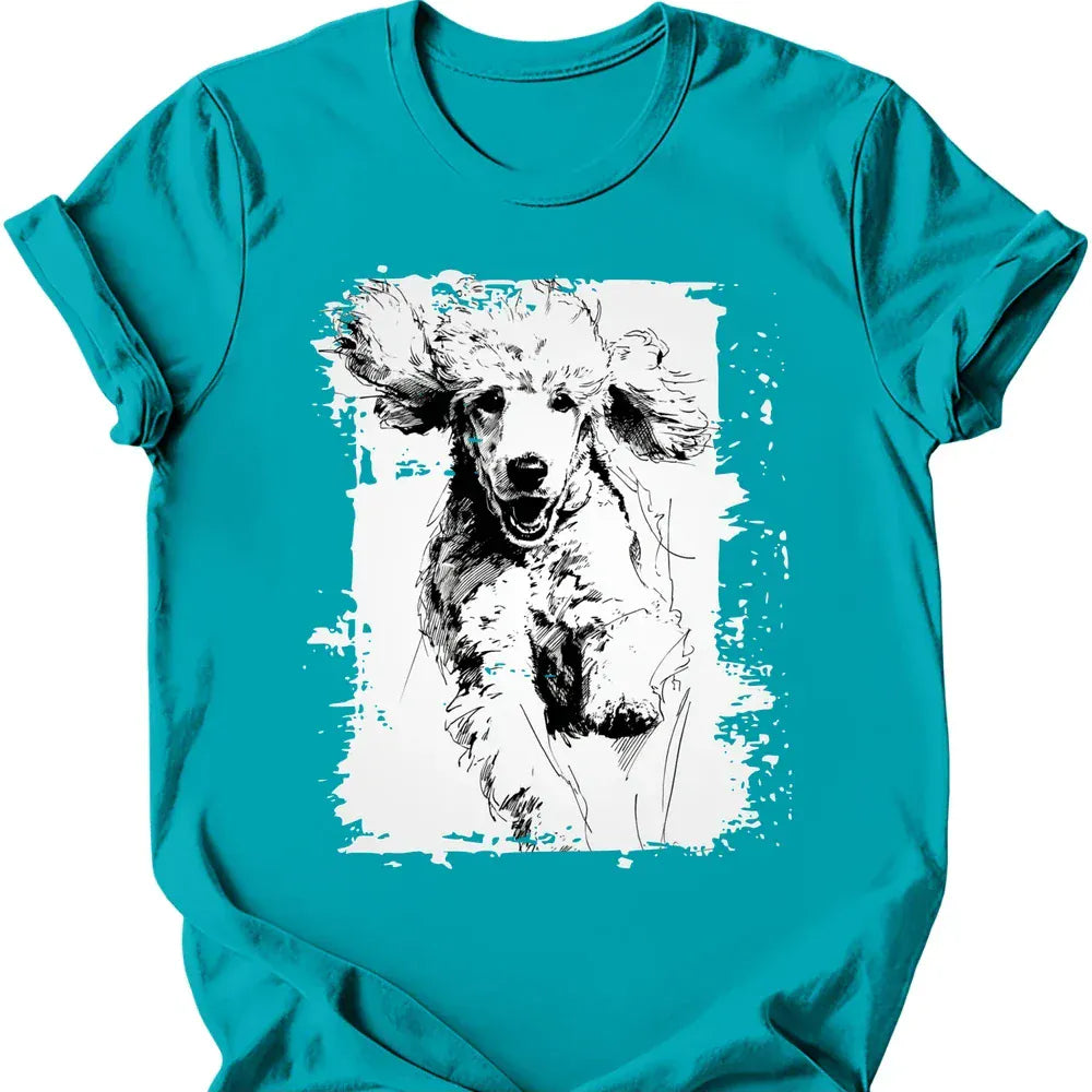 Poodle running dog tee tropical blue