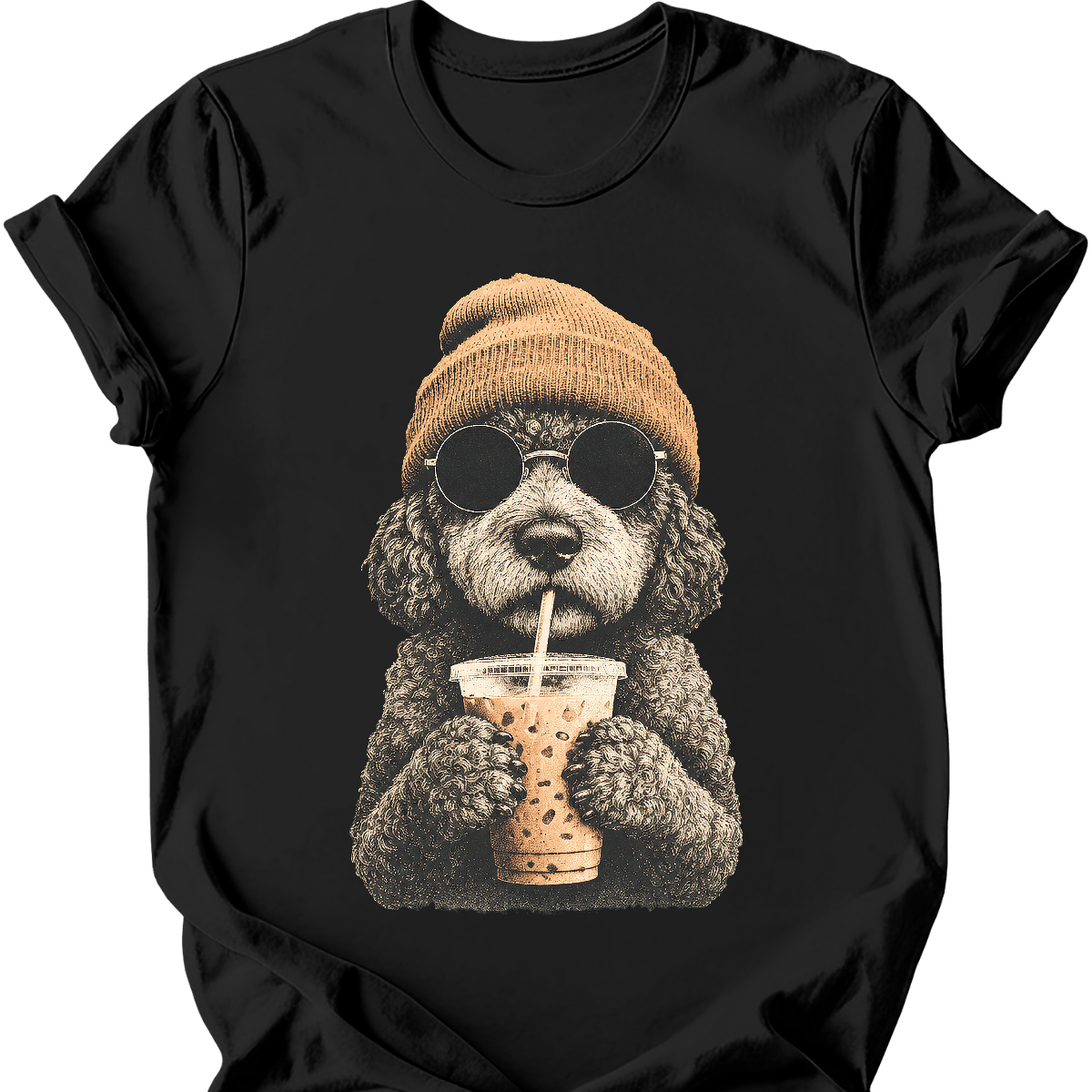 portuguese water dog hipster dog tee black