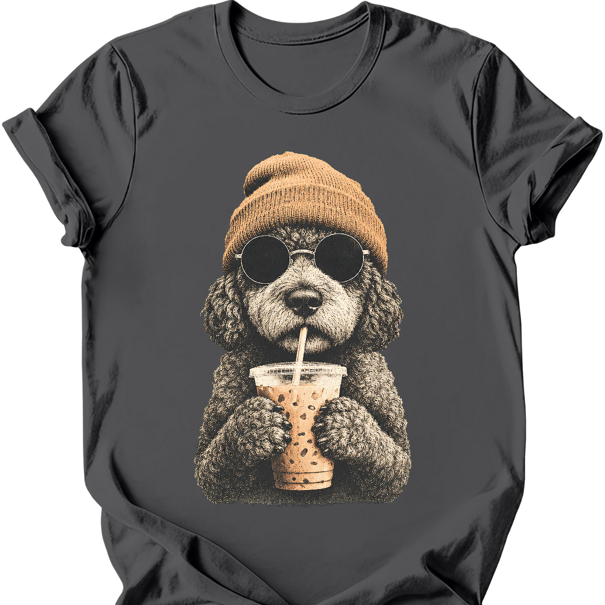 portuguese water dog hipster dog tee charcoal