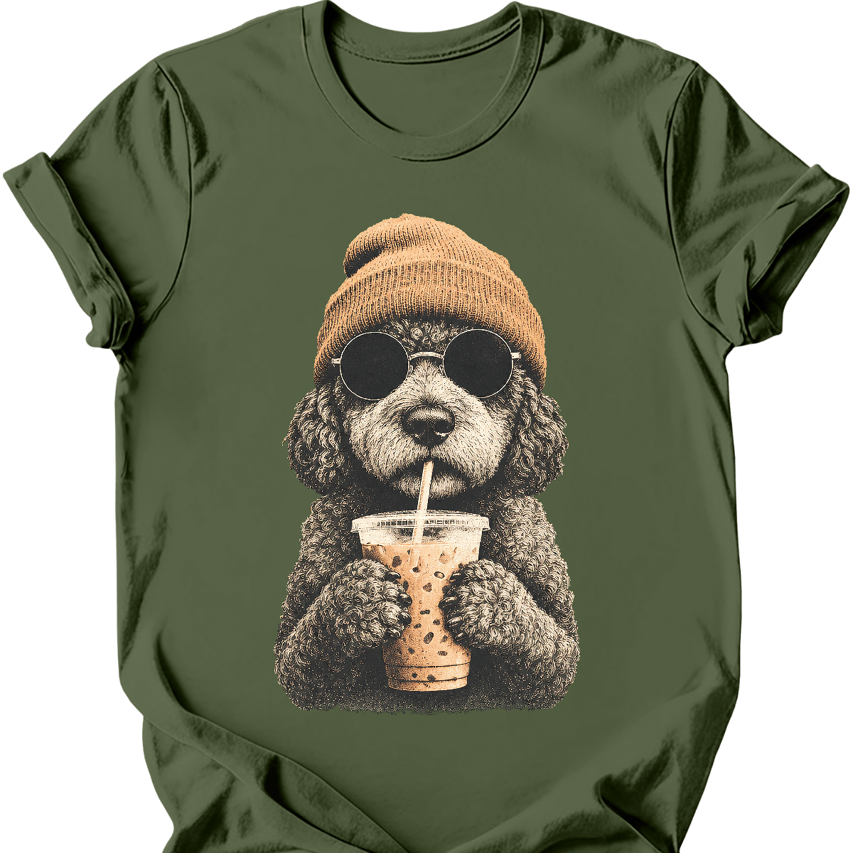 portuguese water dog hipster dog tee military green