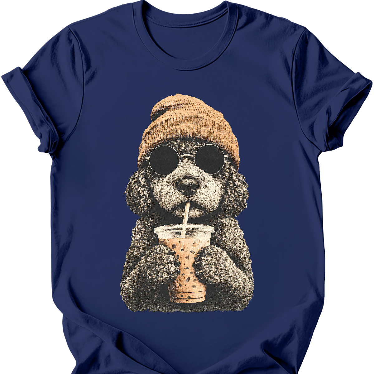 portuguese water dog hipster dog tee navy