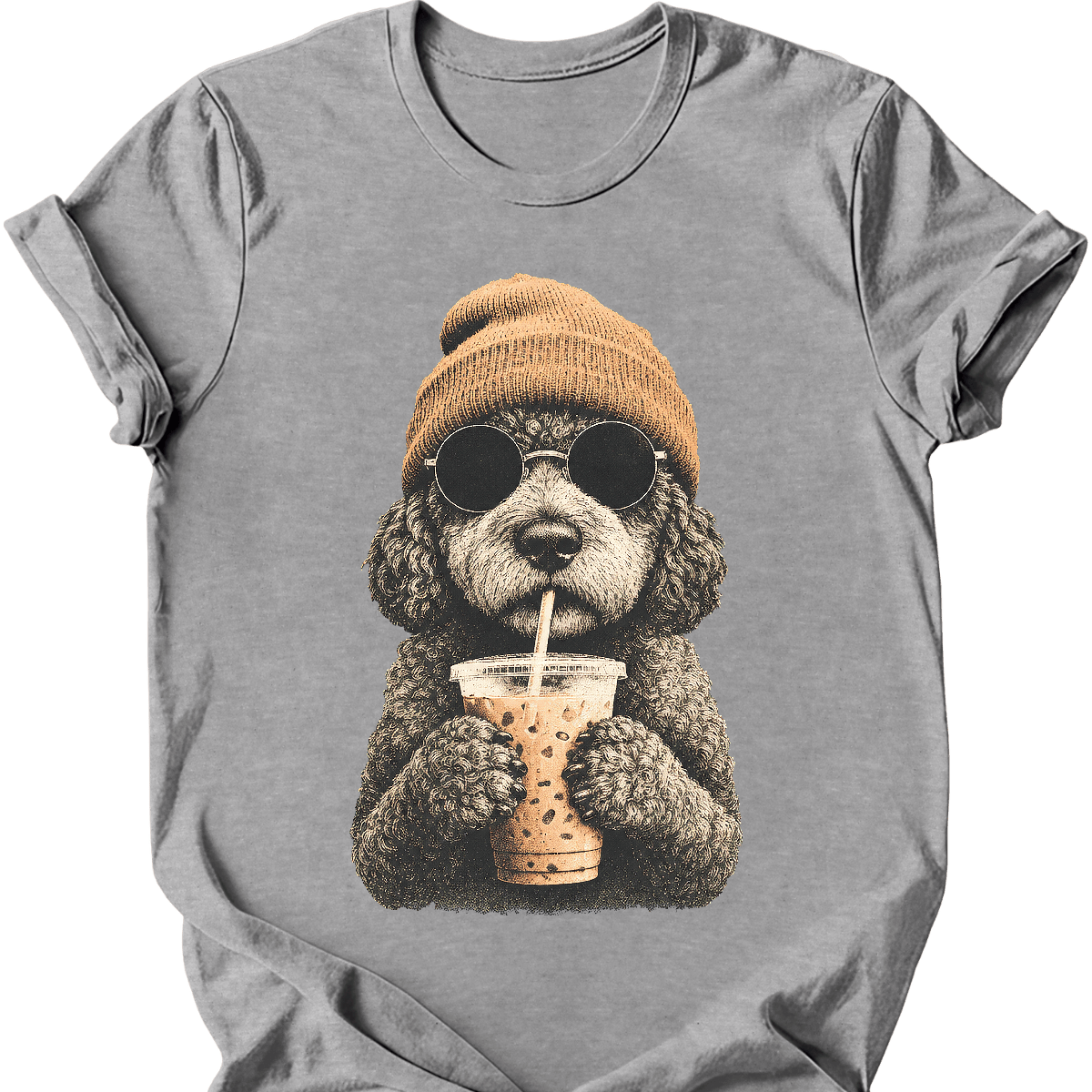 portuguese water dog hipster dog tee sport grey