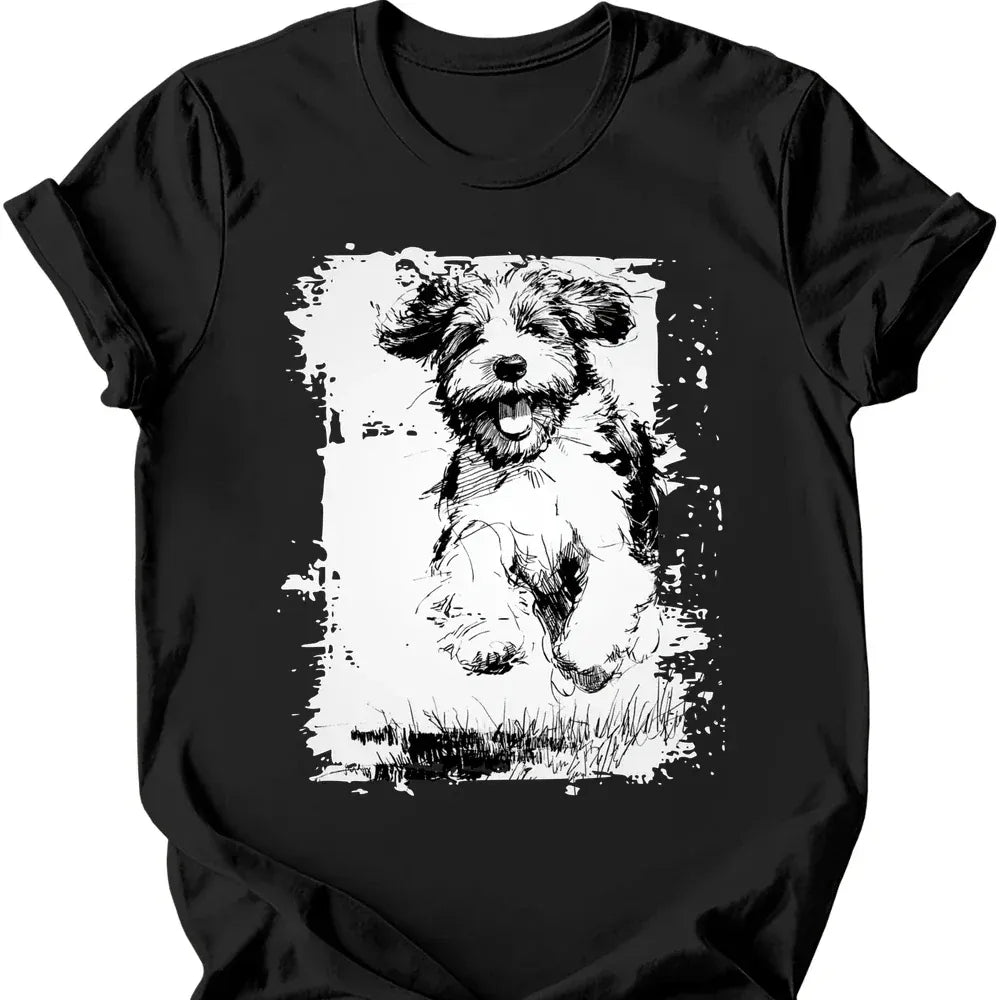 Portuguese Water Dog running dog tee black