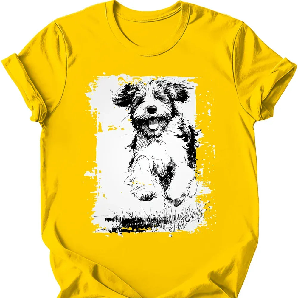 Portuguese Water Dog running dog tee daisy