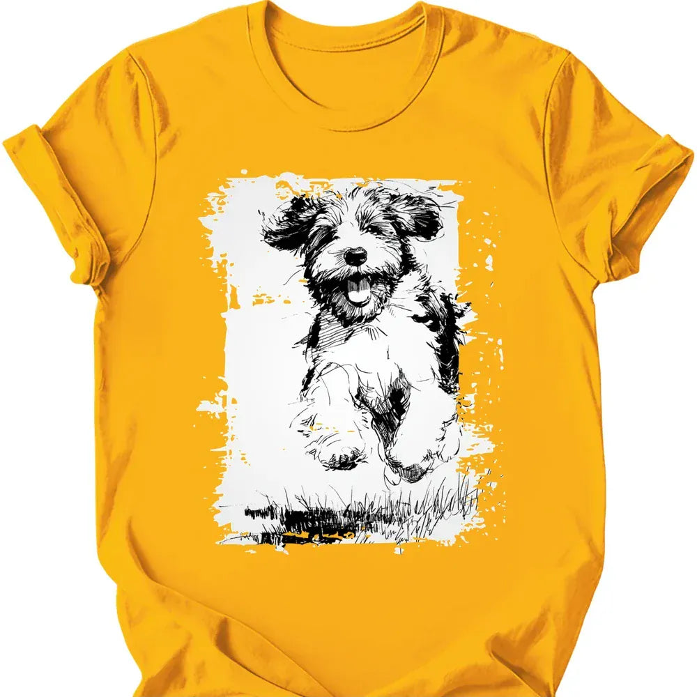 Portuguese Water Dog running dog tee gold