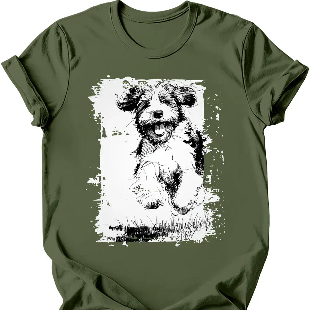 Portuguese Water Dog running dog tee military green