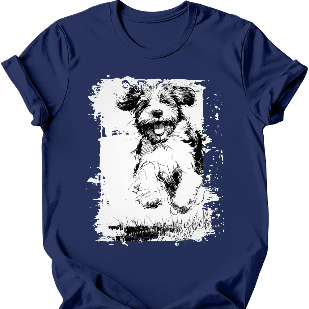 Portuguese Water Dog running dog tee navy