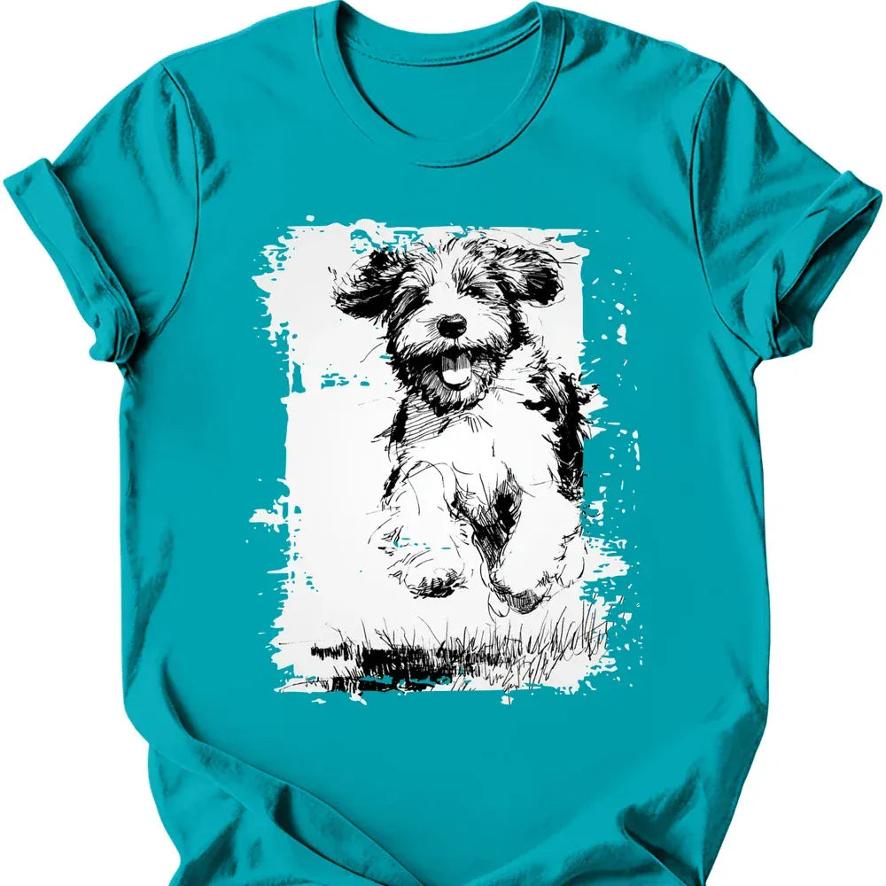 Portuguese Water Dog running dog tee tropical blue