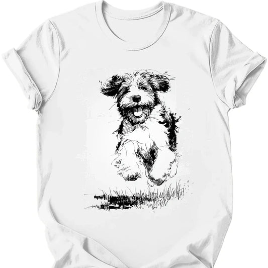 Portuguese Water Dog running dog tee white