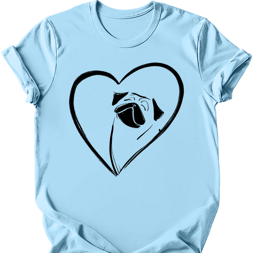 Pug heart dog tee light blue