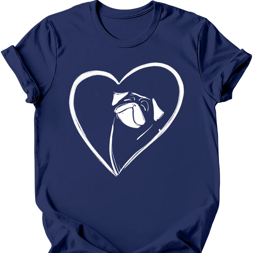 Pug heart dog tee navy