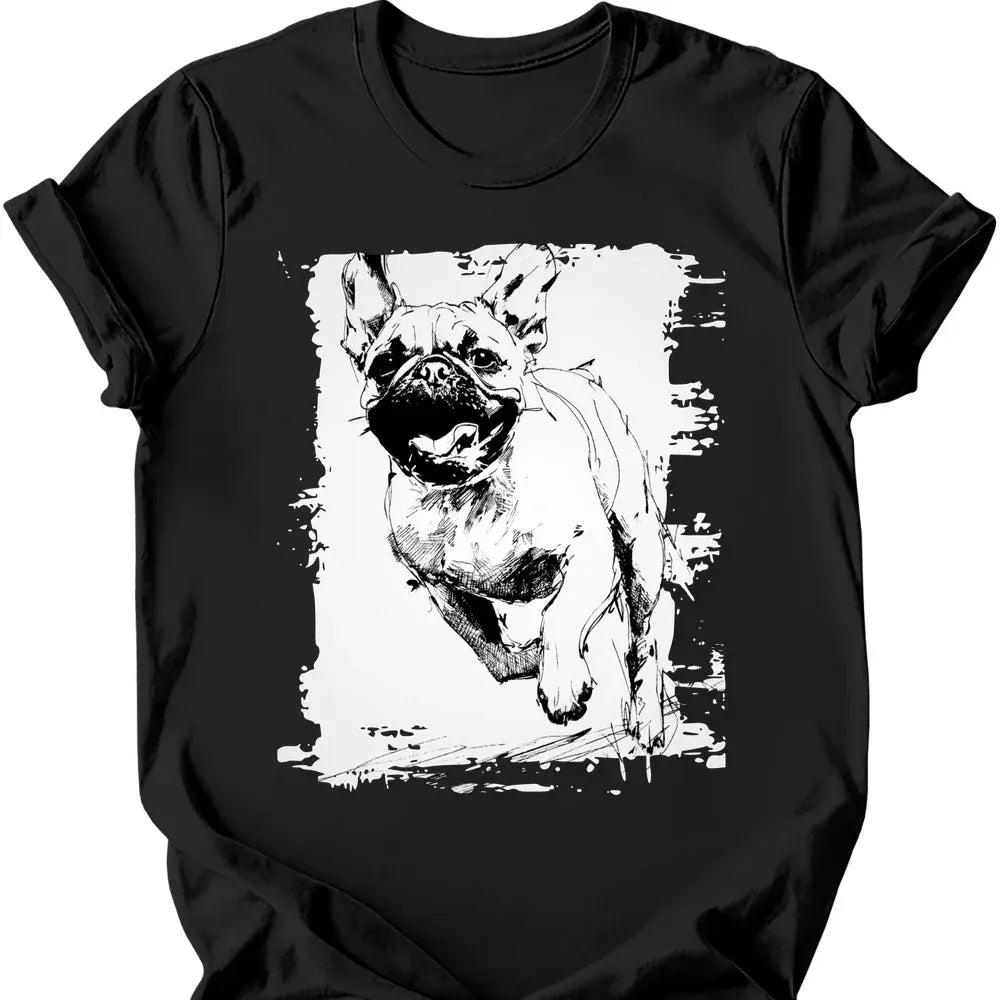 Pug running dog tee black