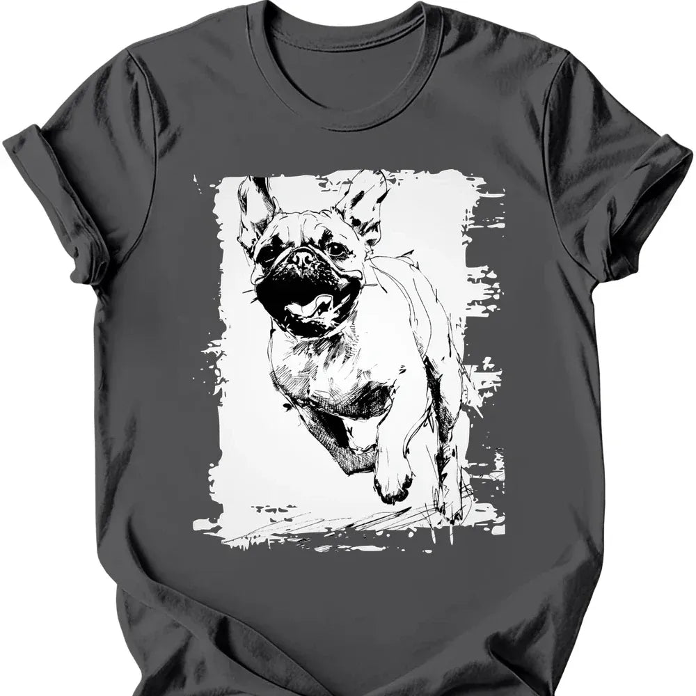 Pug running dog tee charcoal