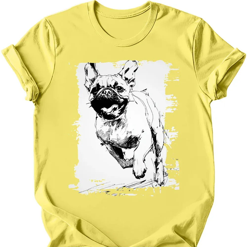 Pug running dog tee cornsilk