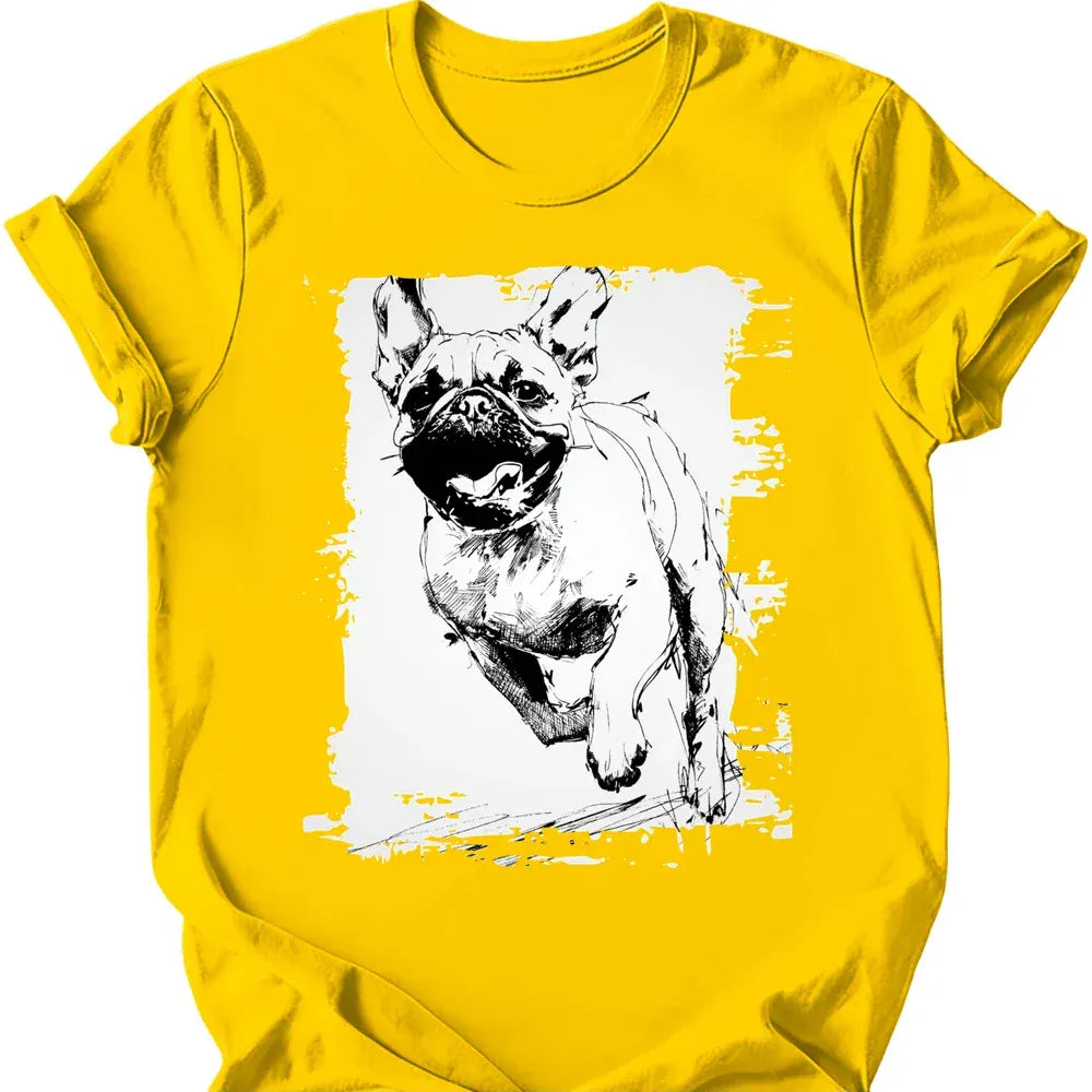 Pug running dog tee daisy