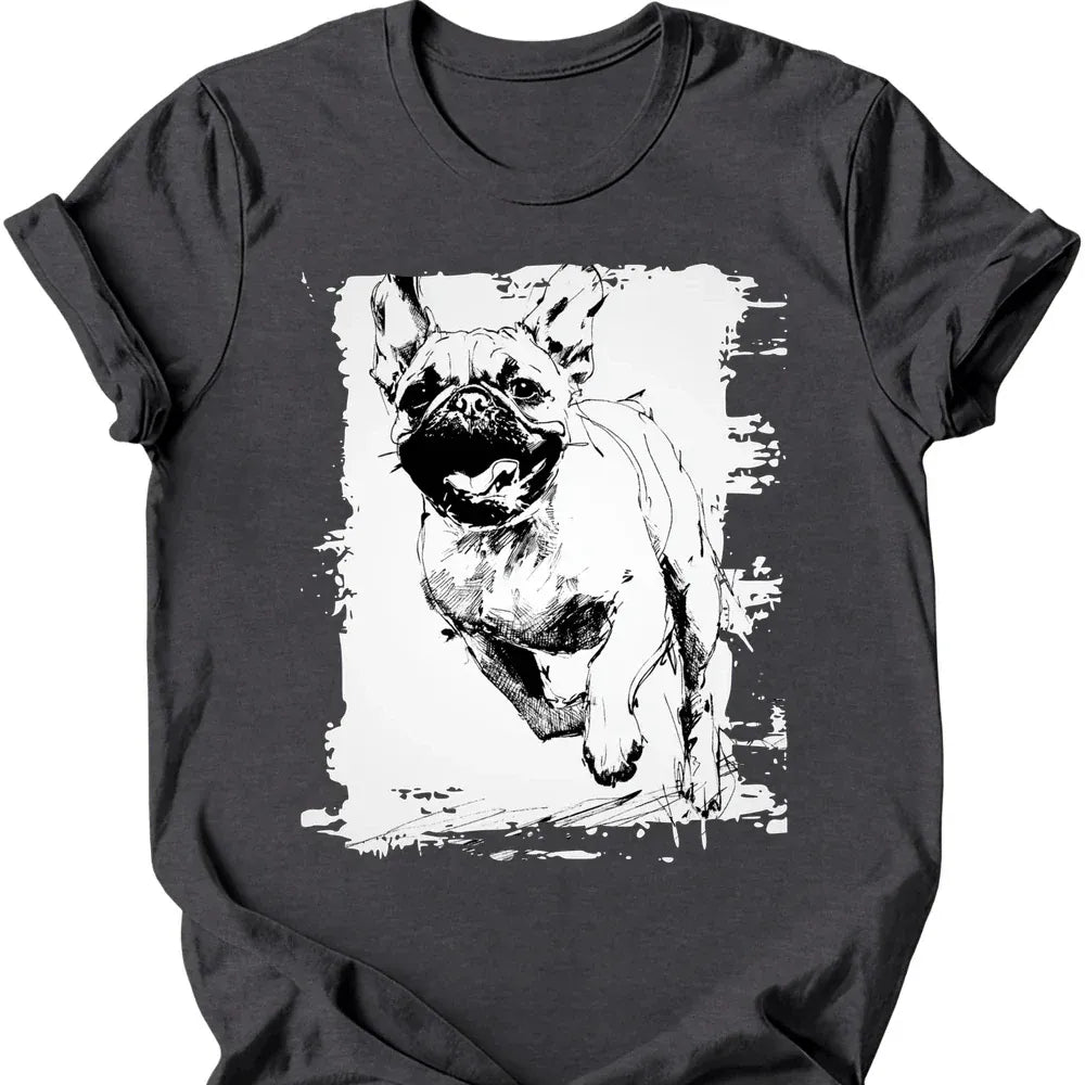 Pug running dog tee dark heather