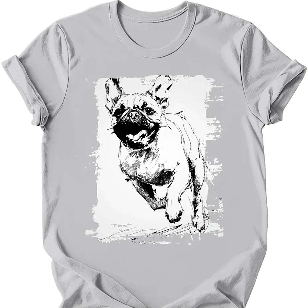 Pug running dog tee ice grey