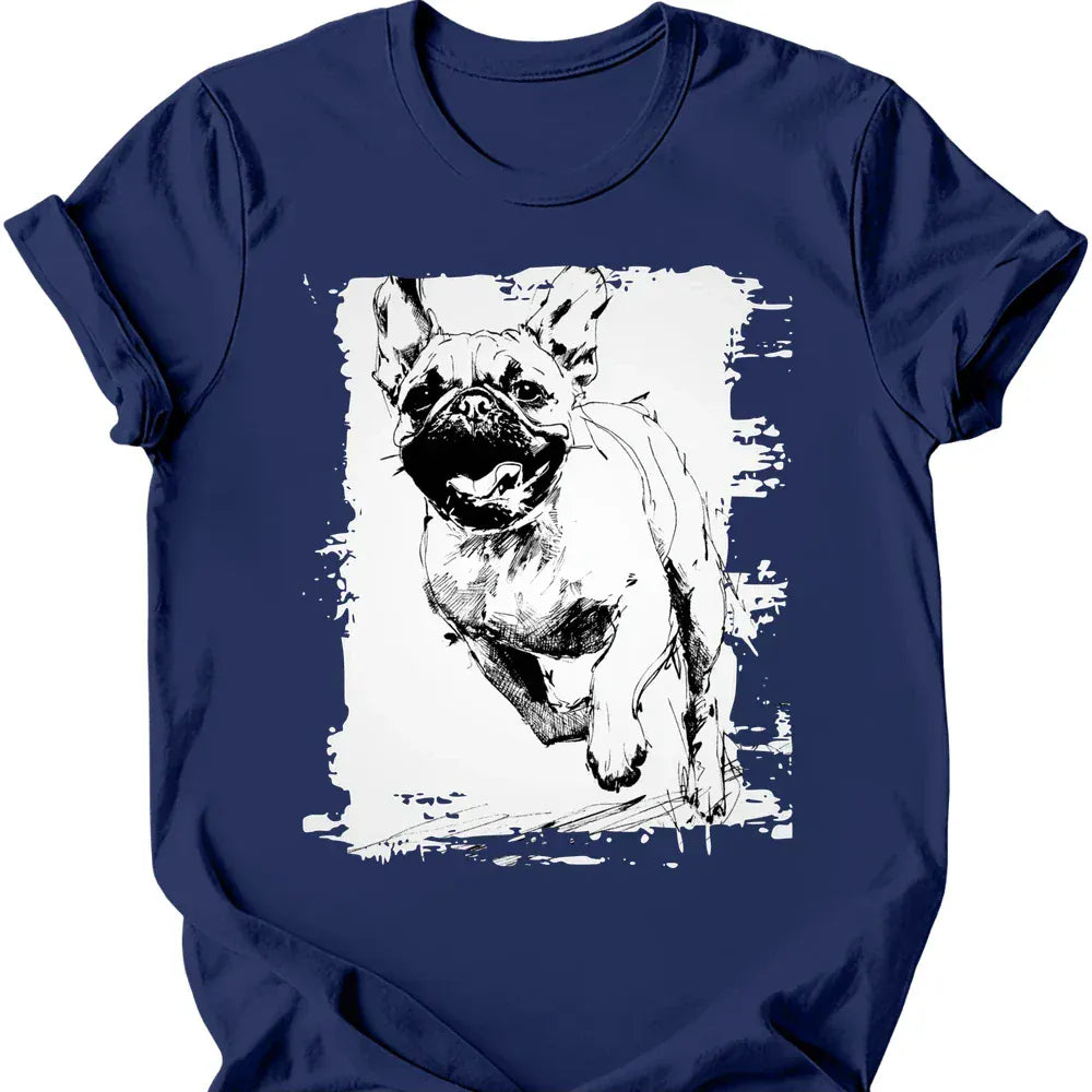 Pug running dog tee navy