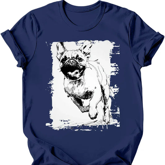 Pug running dog tee navy