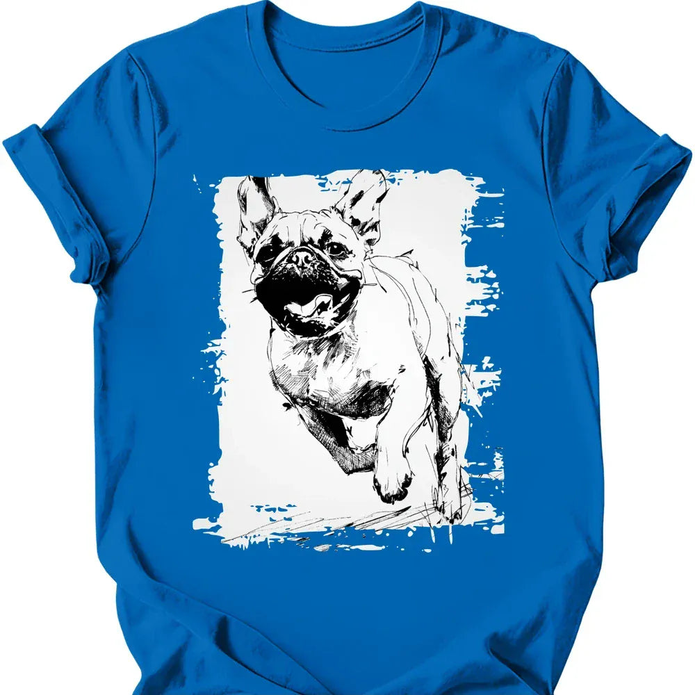 Pug running dog tee royal