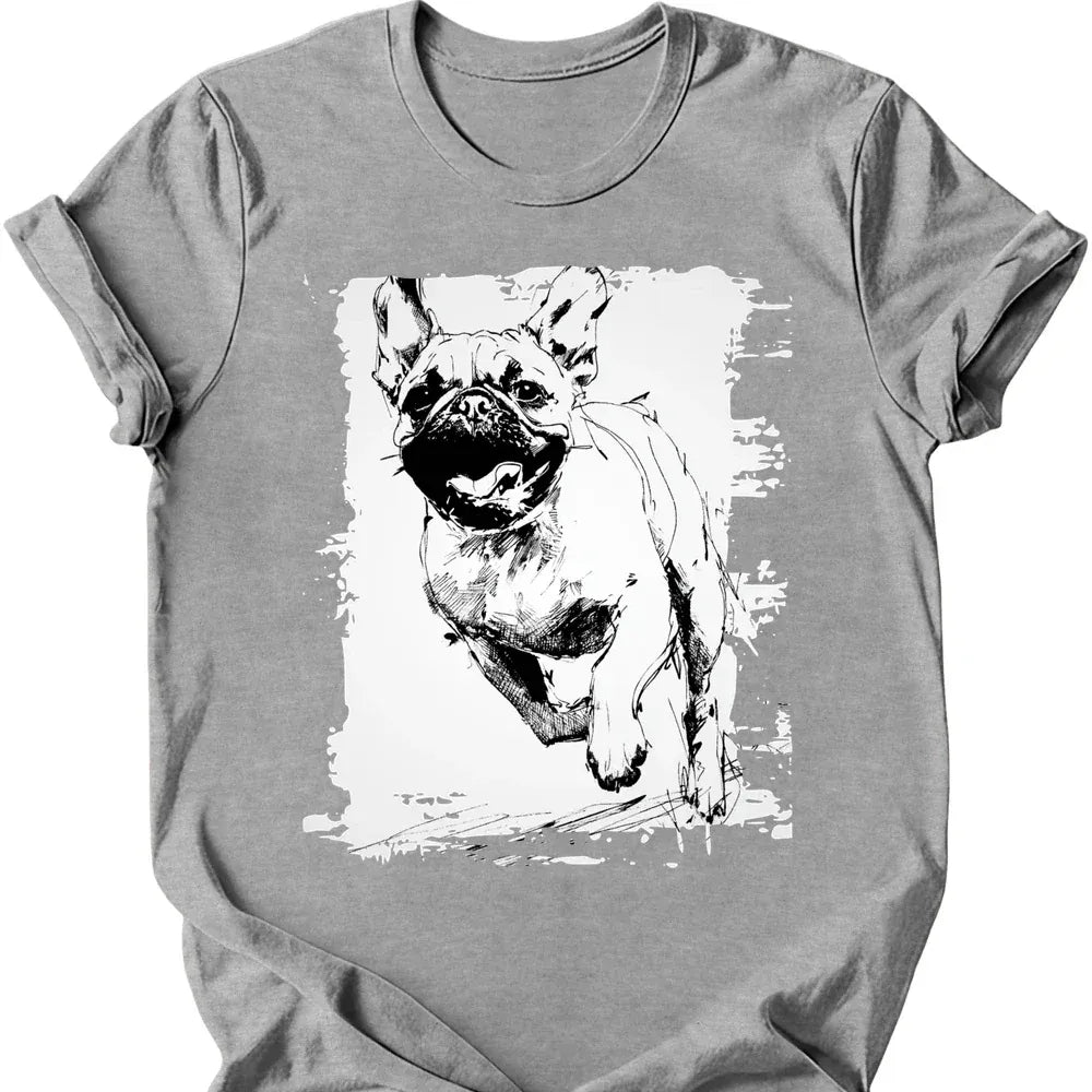 Pug running dog tee sport grey