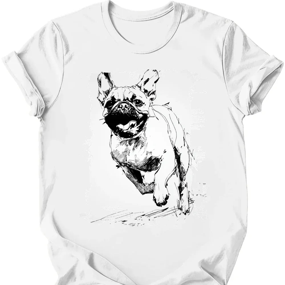 Pug running dog tee white