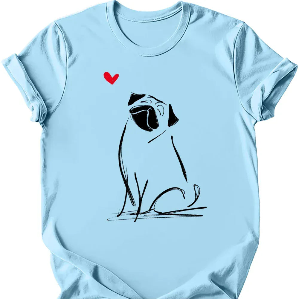Pug sketch tee light blue