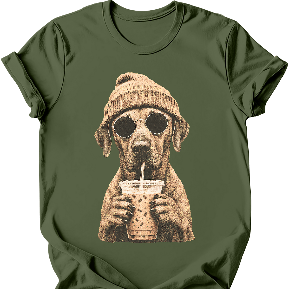 rhodesian ridgeback hipster dog tee military green