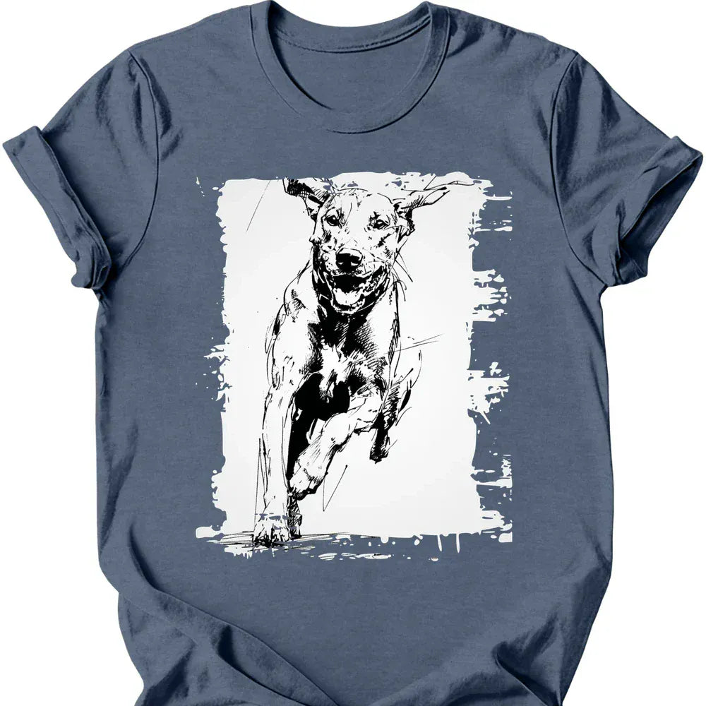 Rhodesian Ridgeback running dog tee heather indigo