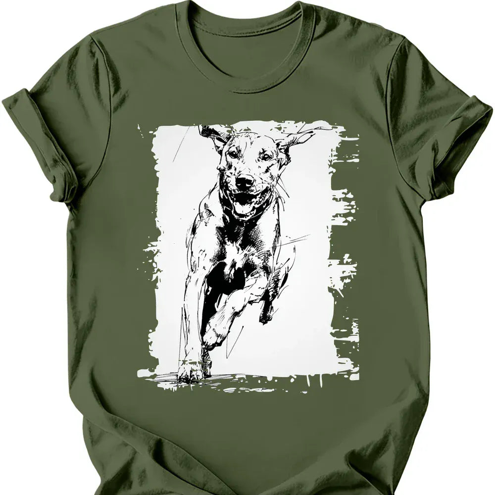 Rhodesian Ridgeback running dog tee military green