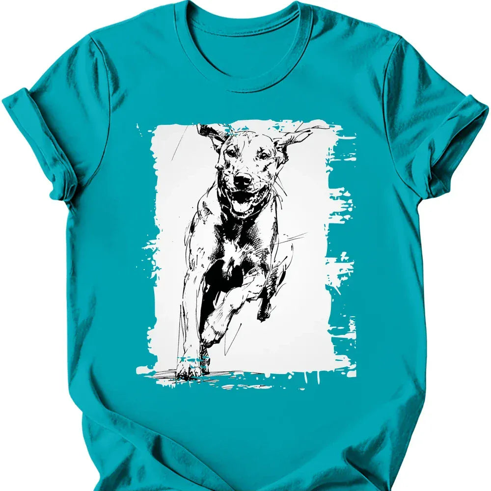 Rhodesian Ridgeback running dog tee tropical blue